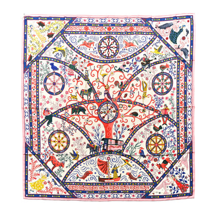 Hermes Cashmere Silk Peuple Du Vent Shawl 140 White Rose Multicolor 1 of 6