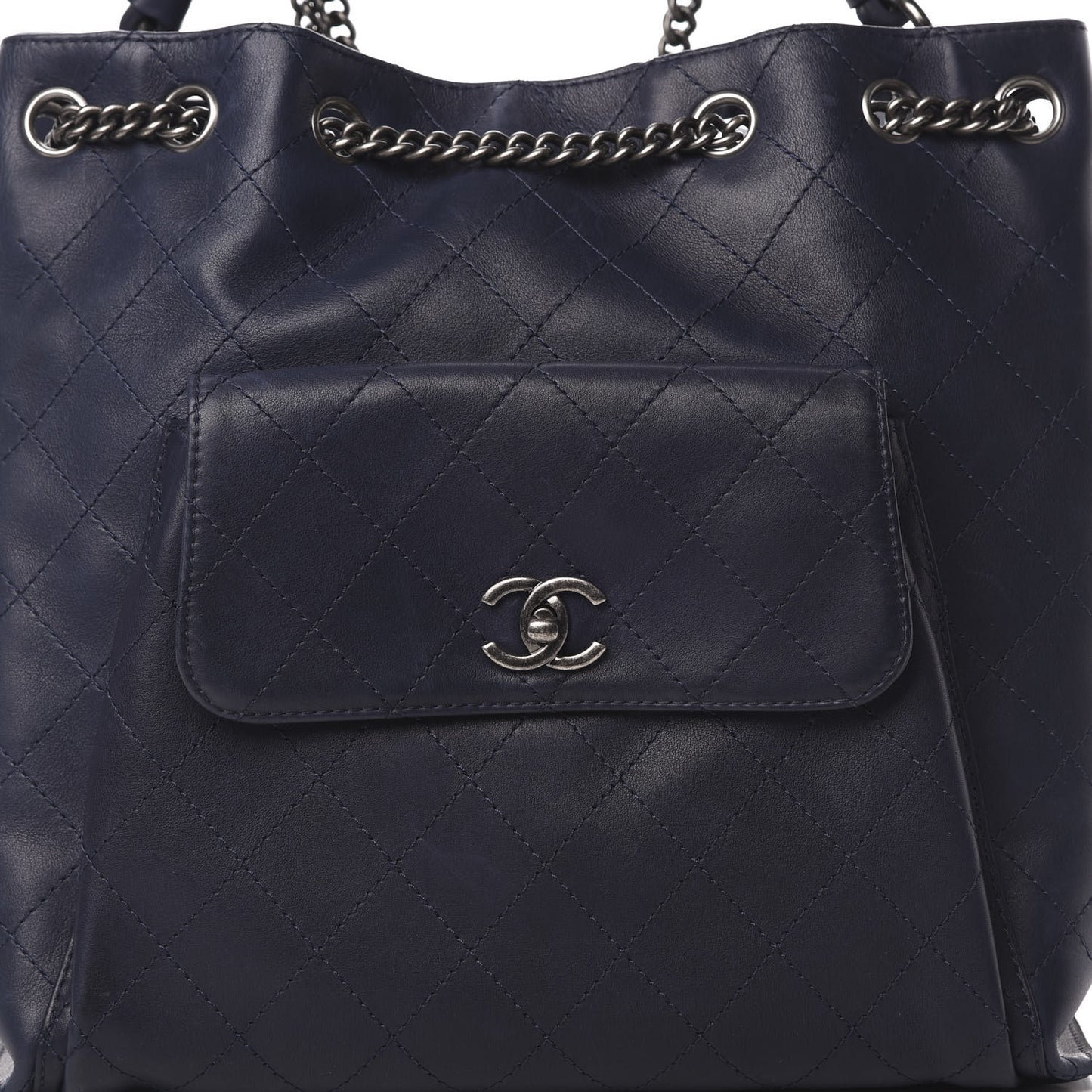 Calfskin Stitched Large Urban Luxury Drawstring Backpack Navy Blue