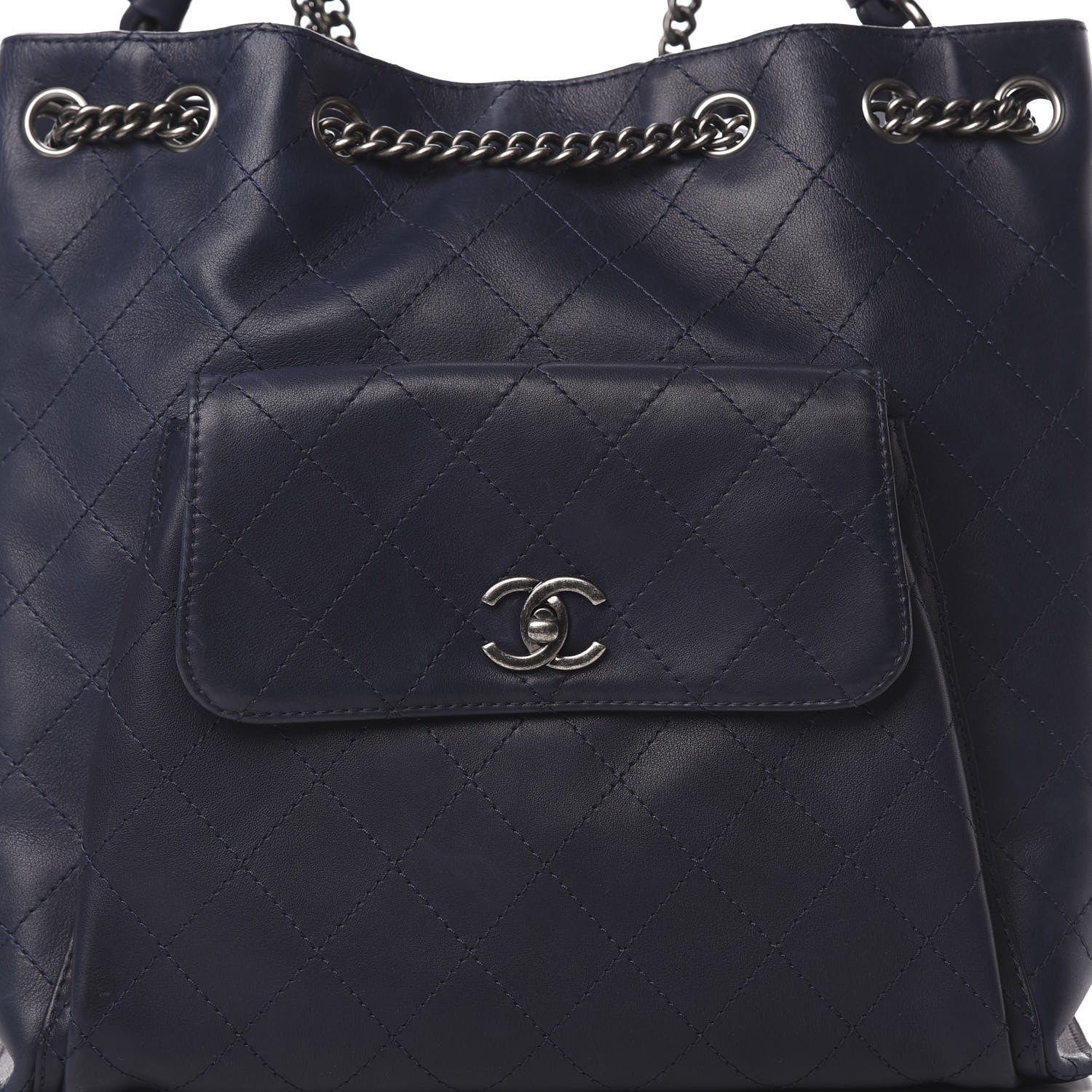 Chanel Calfskin Stitched Large Urban Luxury Drawstring Backpack Navy Blue 7 of 13