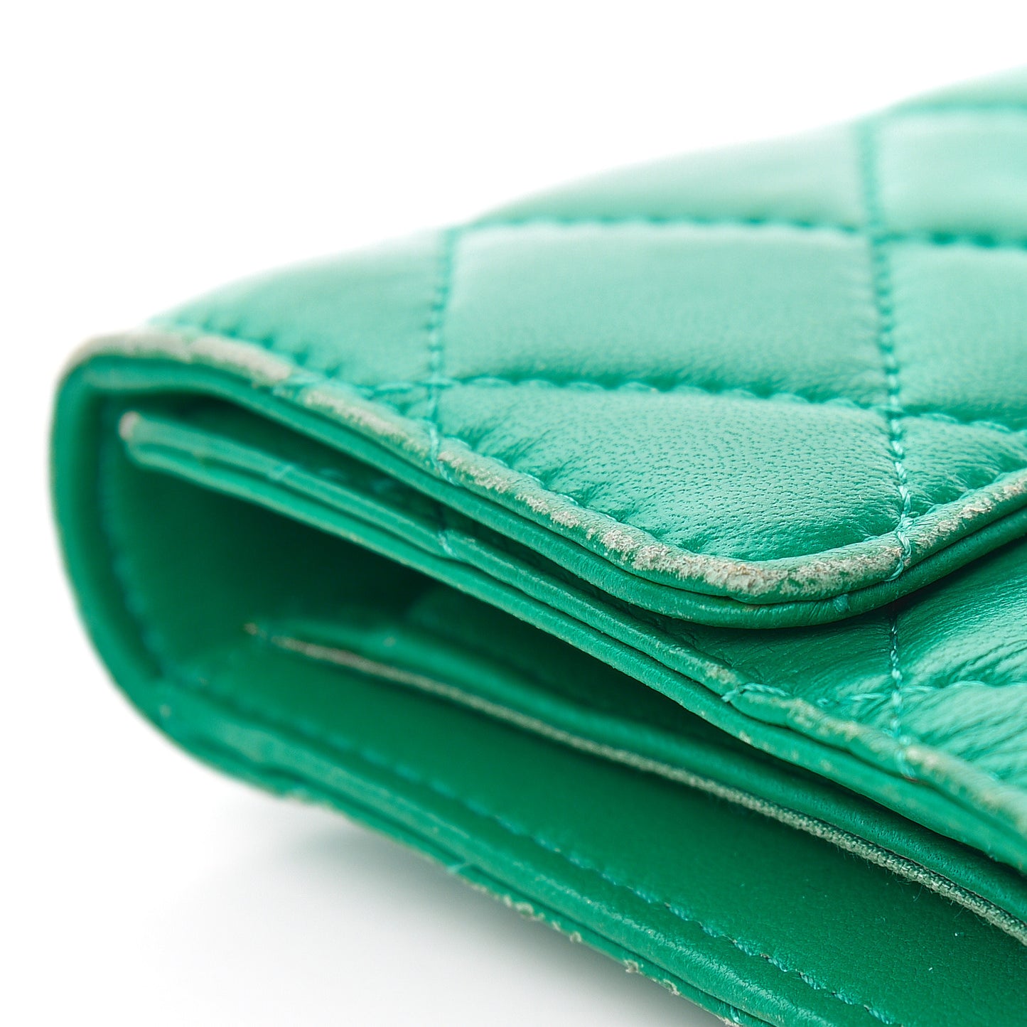 Lambskin Quilted Large Flap Wallet Green