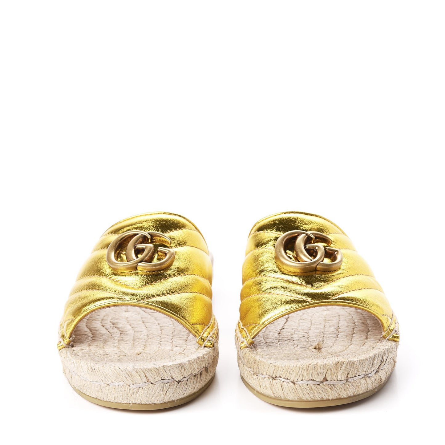 Metallic Nappa Matelasse GG Marmont Espadrille Slide Sandals 37.5 Oro