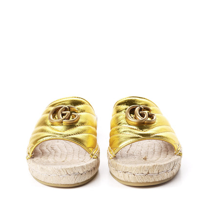 Gucci Metallic Nappa Matelasse GG Marmont Espadrille Slide Sandals 37.5 Oro 2 of 11