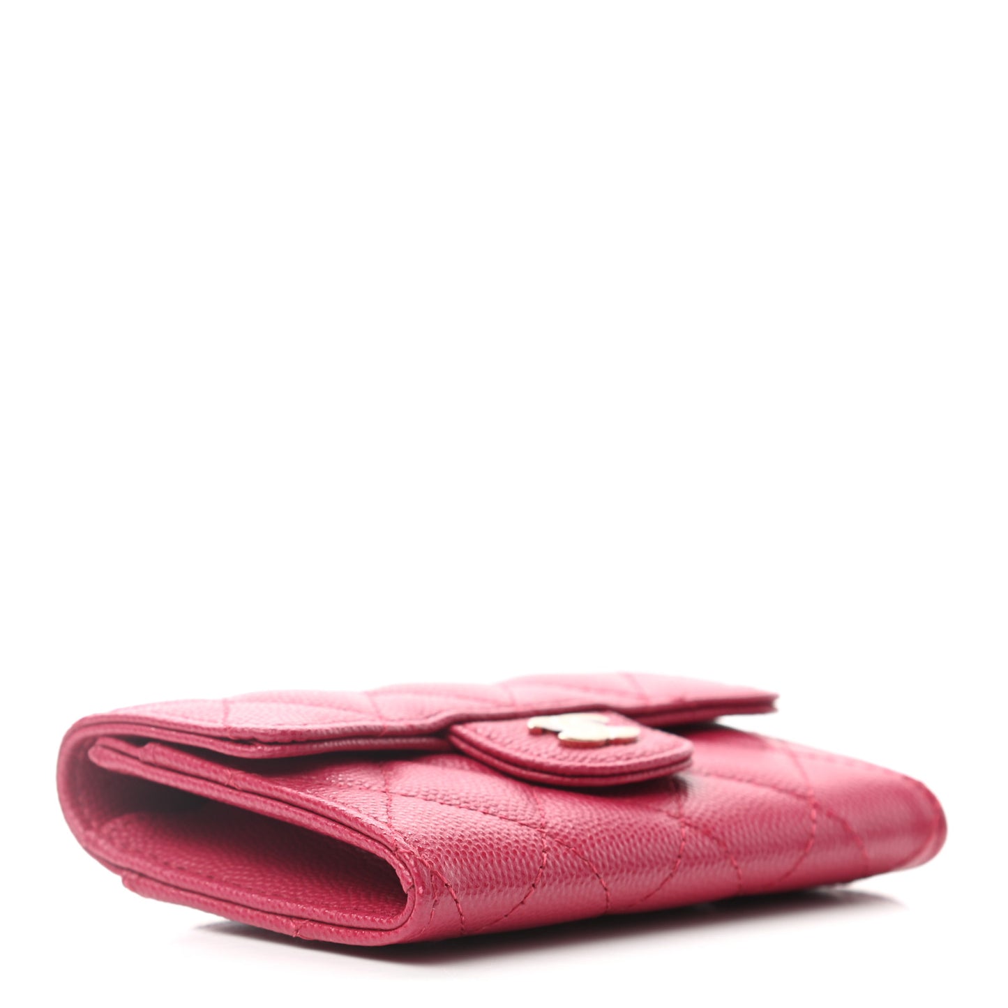 Caviar Quilted Flap Card Holder Wallet Dark Pink