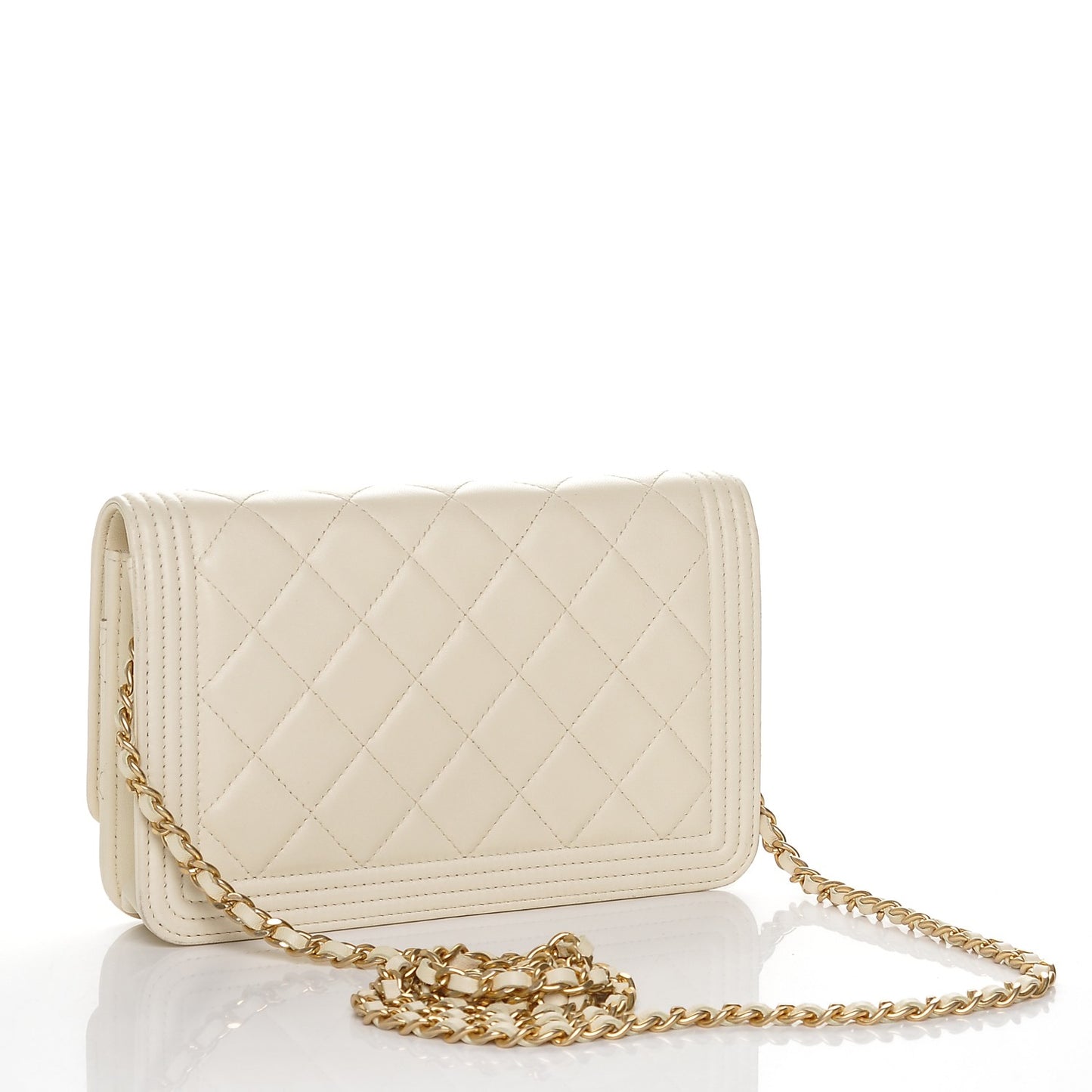 Lambskin Quilted Boy Wallet On Chain WOC White
