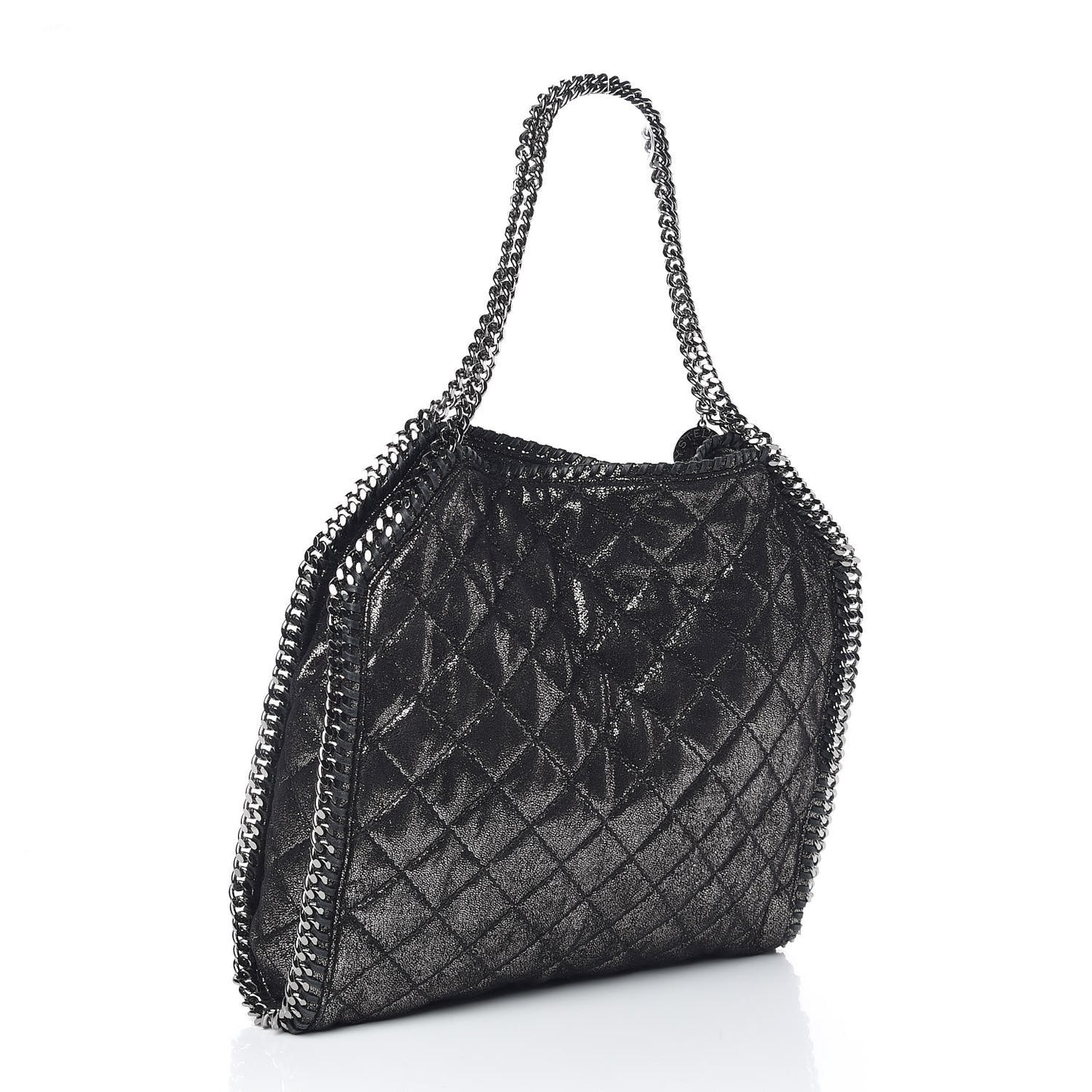 Chamois Shiny Dotted Quilted Small Falabella Tote Ruthenium