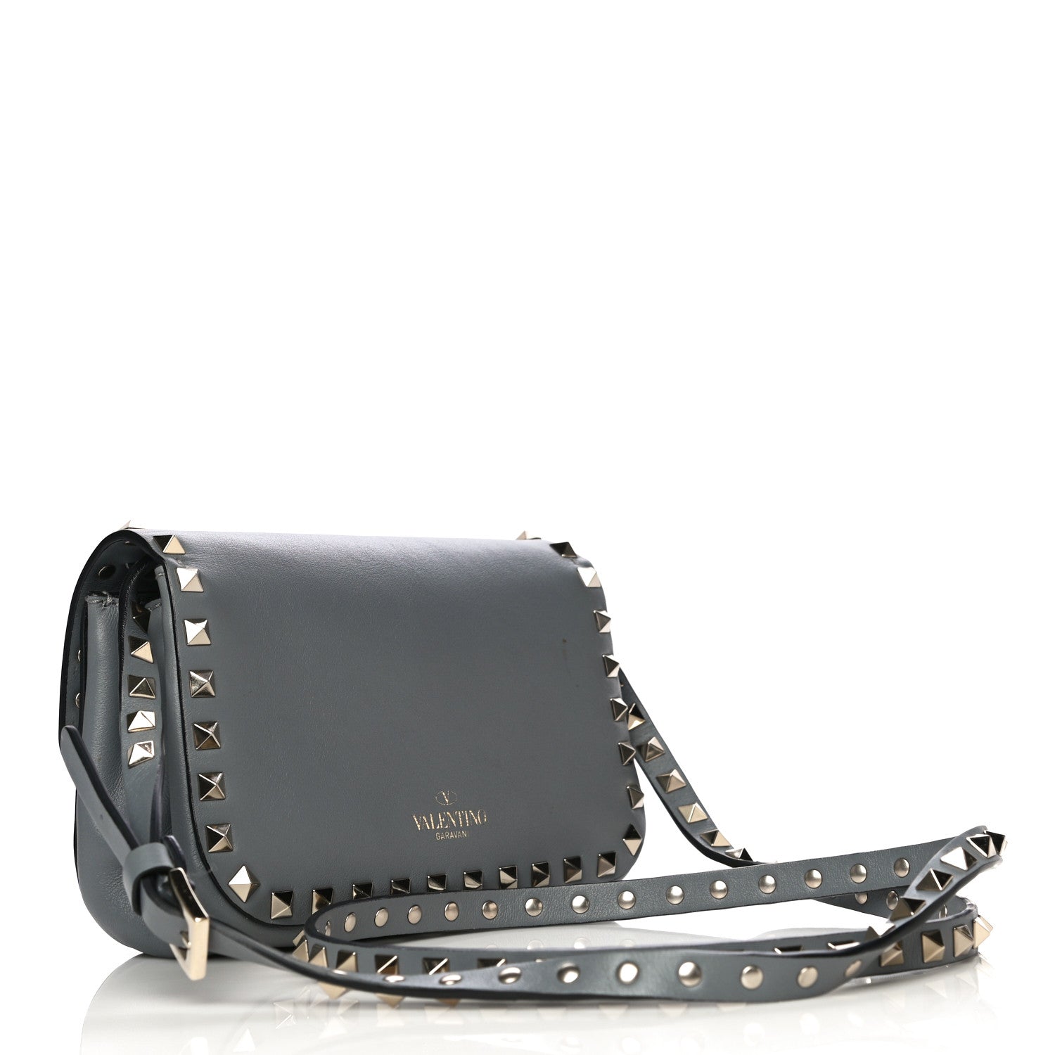 Valentino Garavani Vitello Mini Rockstud Flap Saddle Crossbody Bag Light Stone 2 of 15