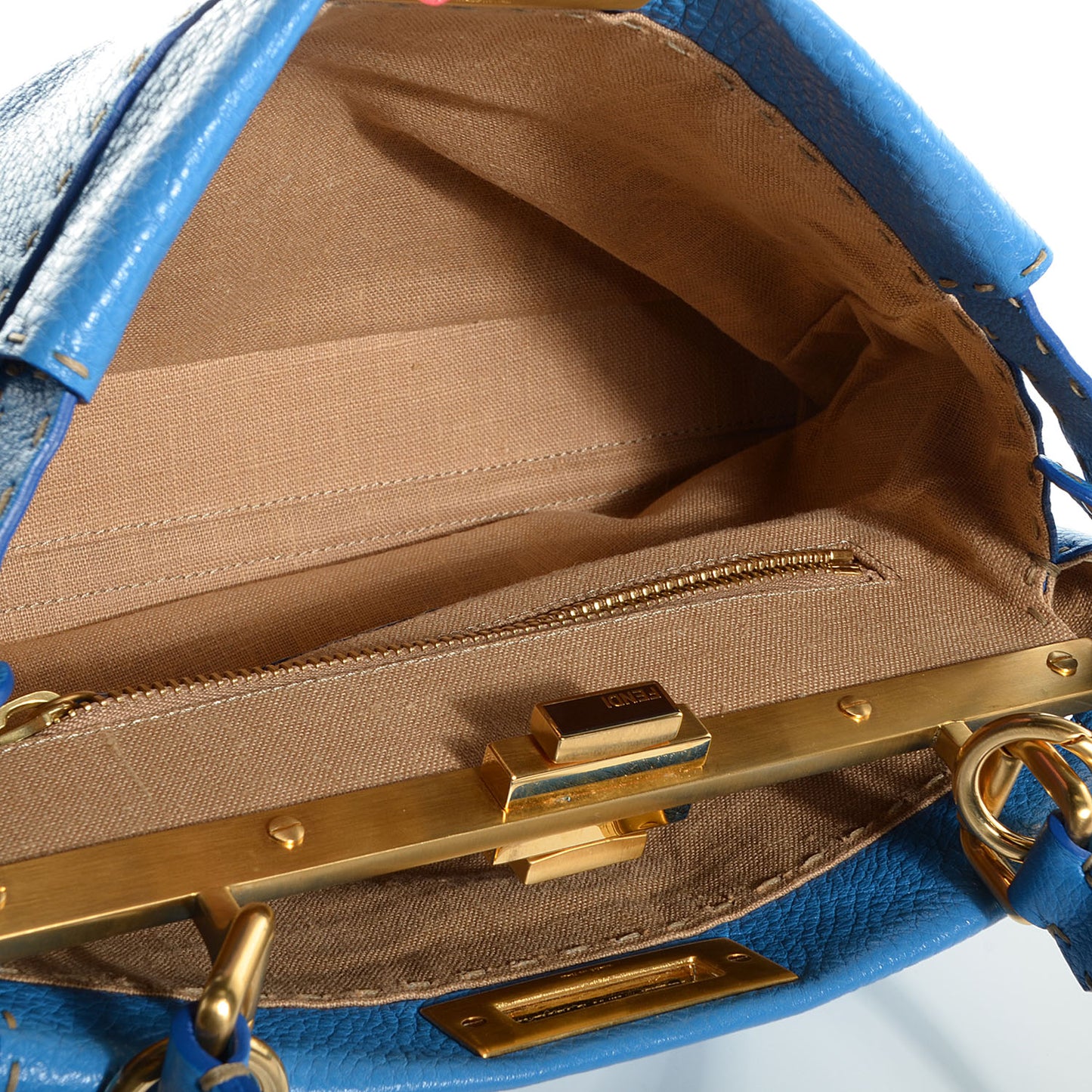 Cuoio Romano Raffia Selleria Medium Peekaboo Iconic Satchel Blue