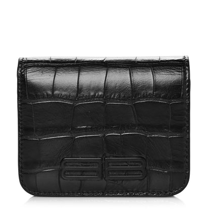 Balenciaga Extra Supple Calfskin Monochrome Crocodile Embossed Mini Gossip Zip Wallet Black 1 of 7