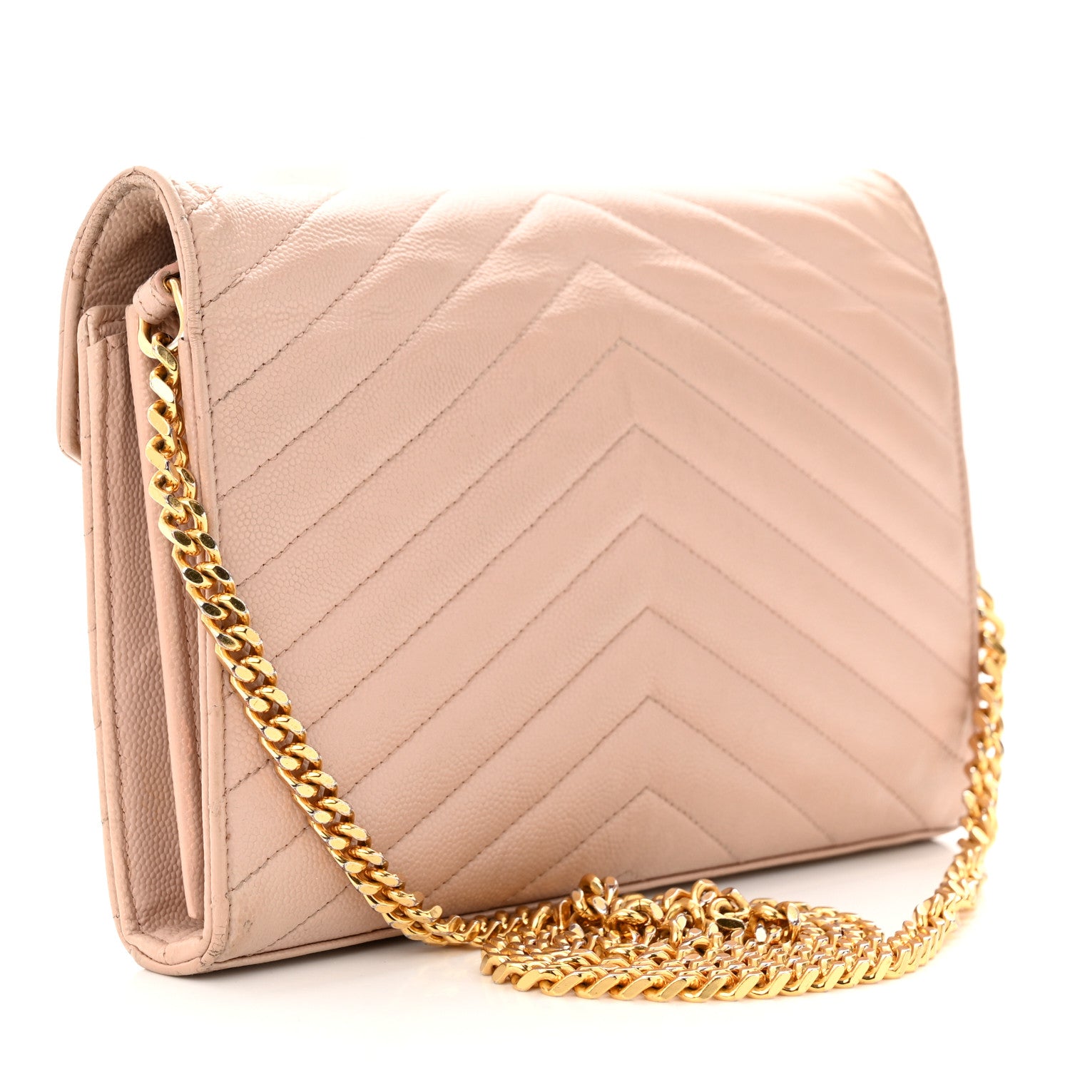 Saint Laurent Grain De Poudre Matelasse Chevron Monogram Chain Wallet 3 of 15