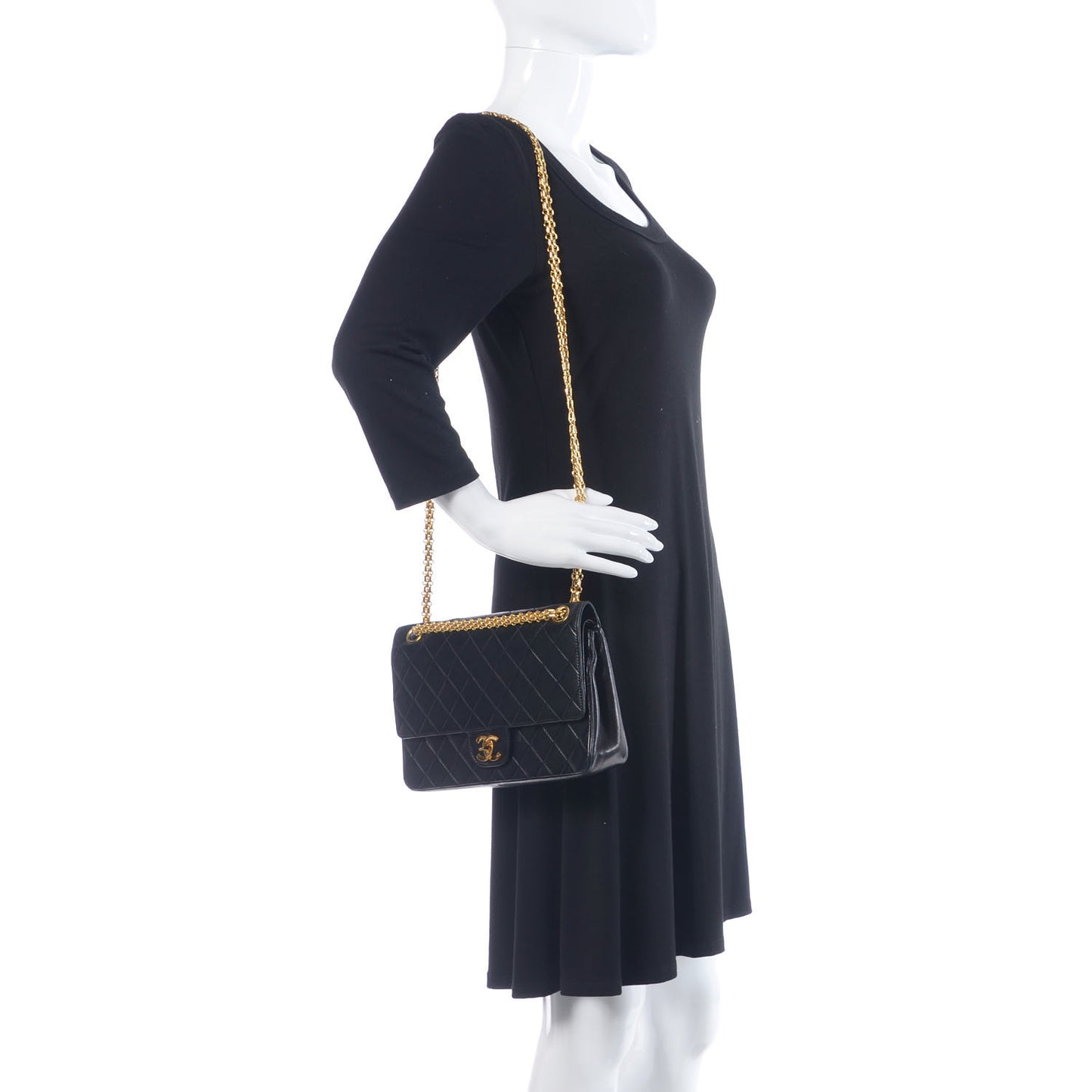 Lambskin Quilted Medium Double Flap Bijoux Chain Black