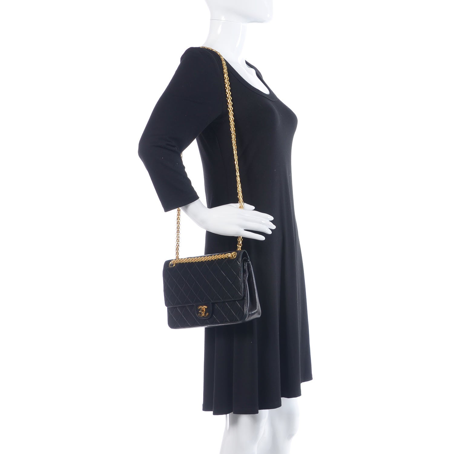 Chanel Lambskin Quilted Medium Double Flap Bijoux Chain Black 2 of 17