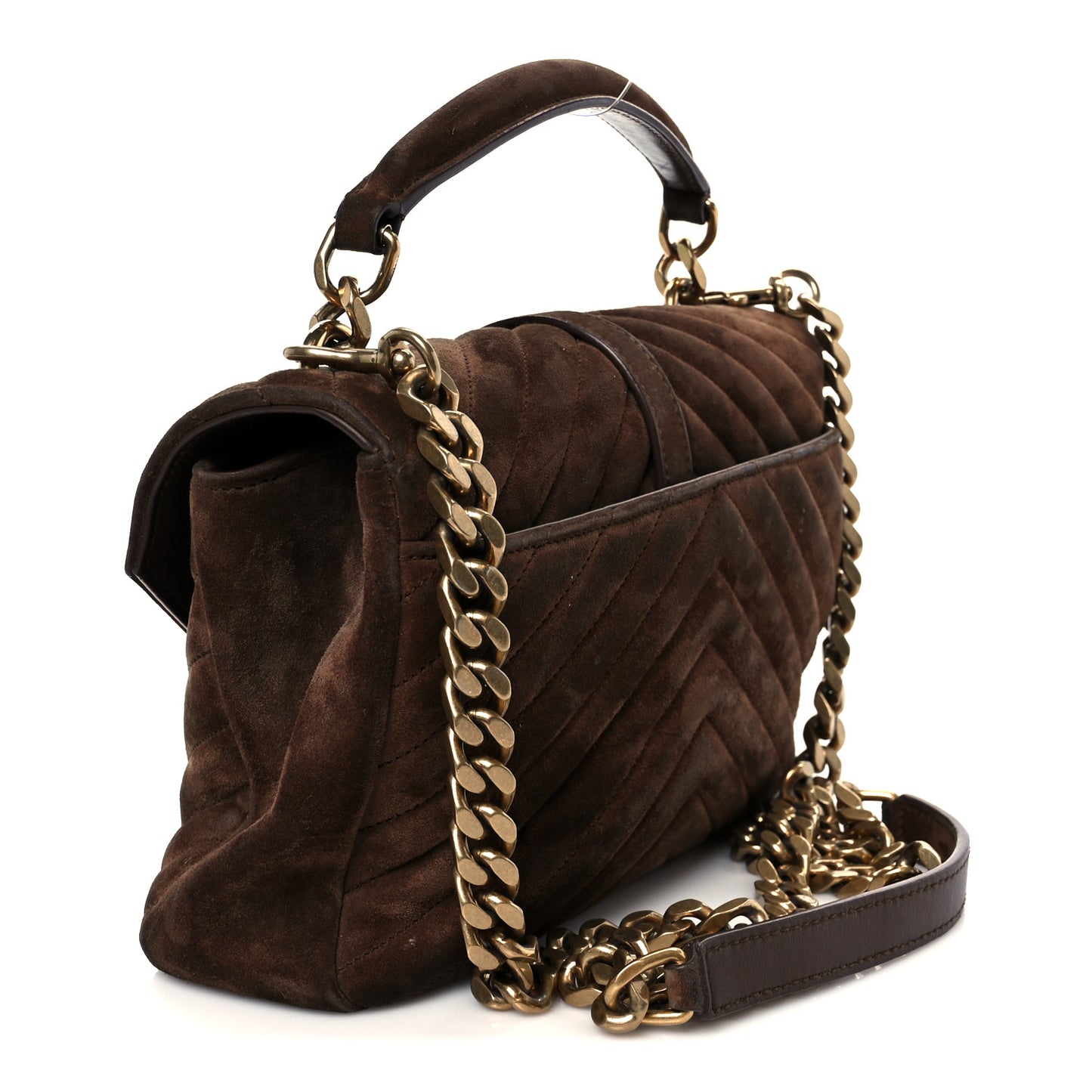 Suede Matelasse Chevron Monogram Medium College Bag Bark Brown