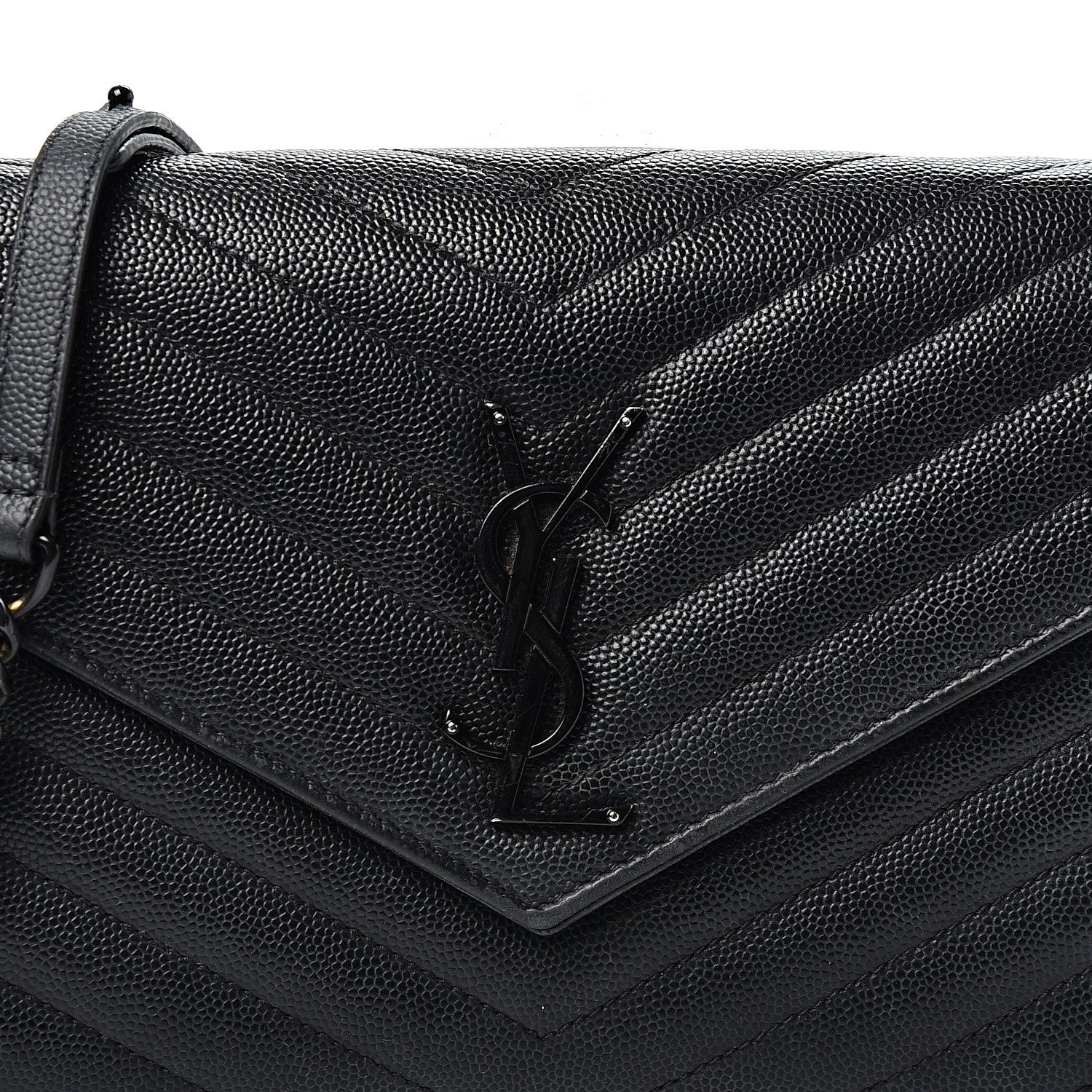 Saint Laurent Grain De Poudre Matelasse Chevron Monogram Chain Wallet Black 6 of 8