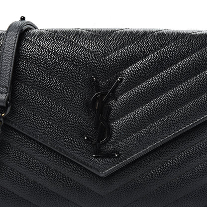 Saint Laurent Grain De Poudre Matelasse Chevron Monogram Chain Wallet Black 6 of 8