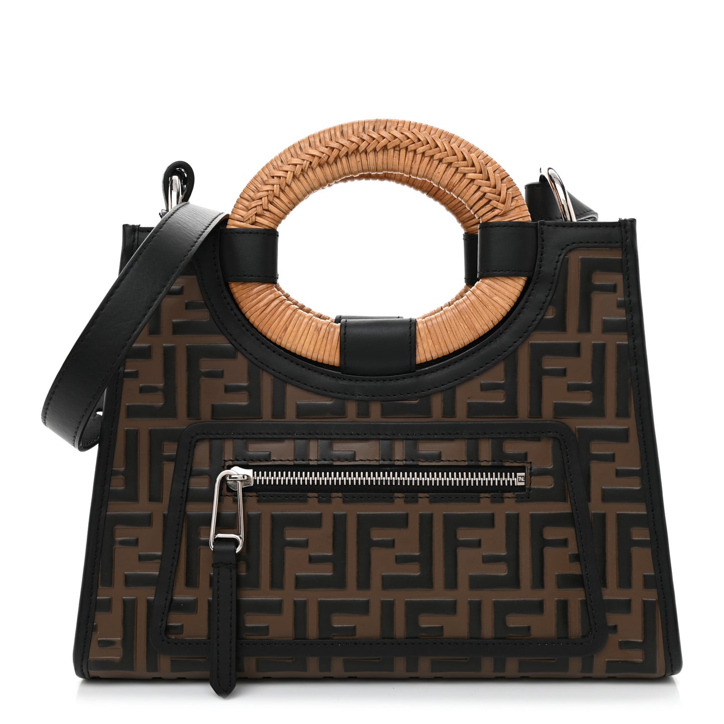 Vitello Century Wicker Bi-Color FF 1974 Embossed Small Runaway Shopper Tote Maya Black