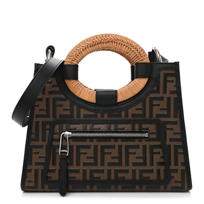 Fendi Vitello Century Wicker Bi-Color FF 1974 Embossed Small Runaway Shopper Tote Maya Black 1 of 9