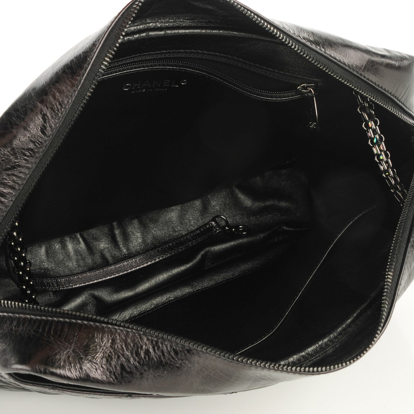 Metallic Aged Calfskin Quilted Large Reissue Camera Case Black