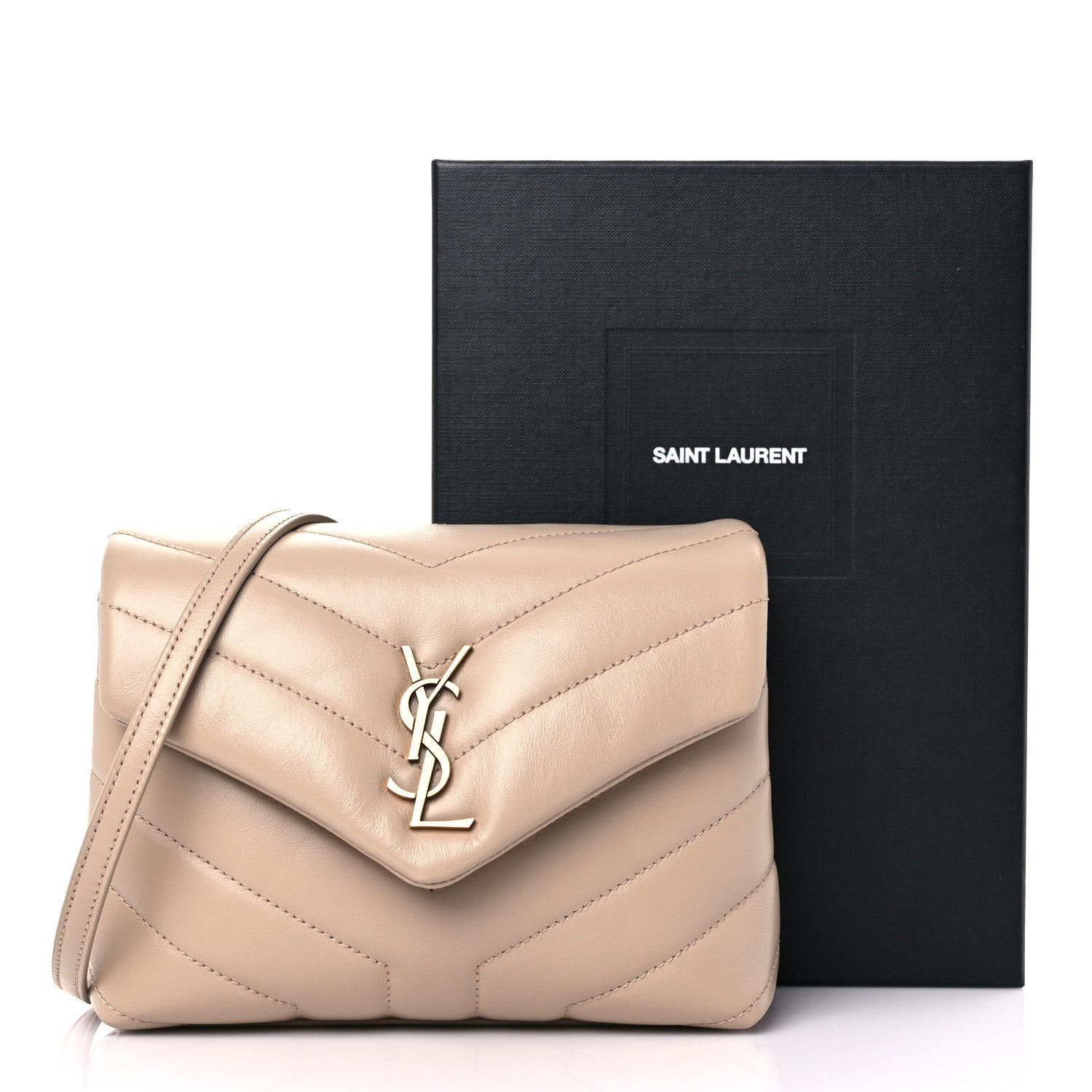 Saint Laurent Calfskin Y Quilted Monogram Toy Loulou Crossbody Bag Dark Beige 10 of 10