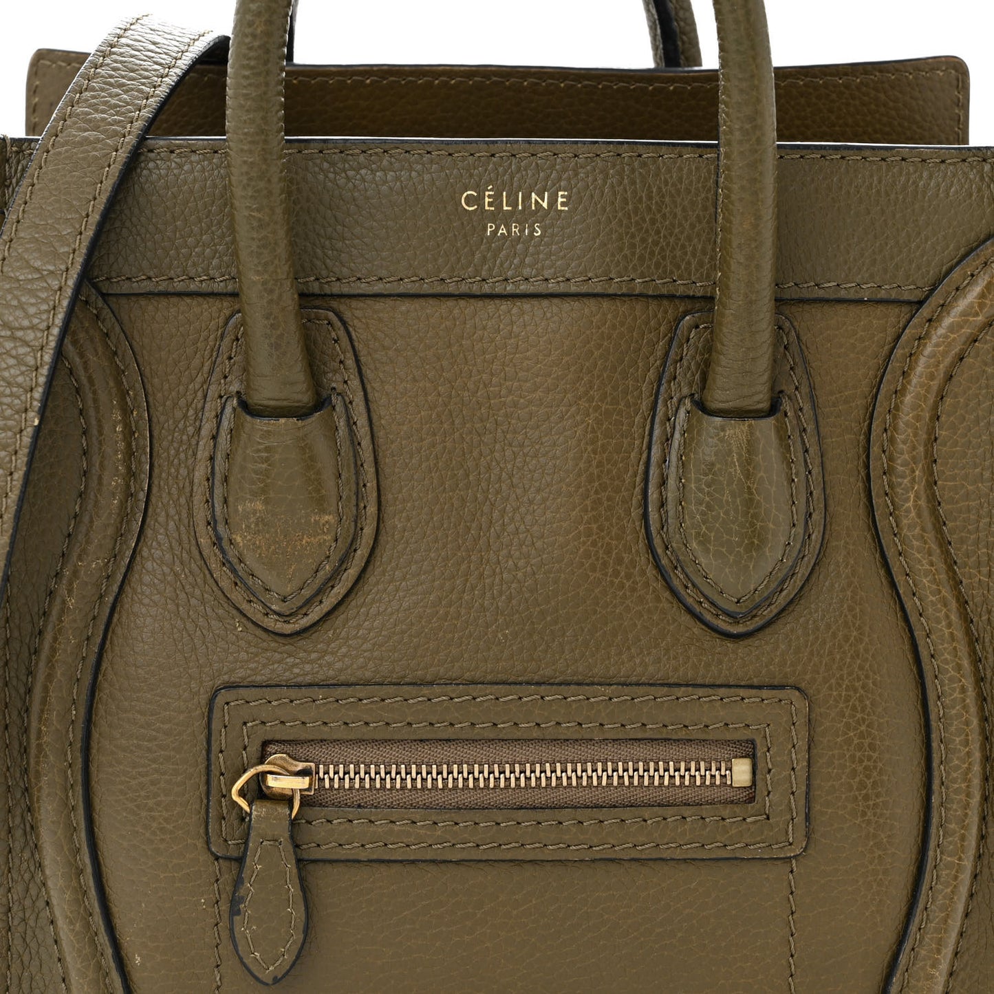 Drummed Calfskin Nano Luggage Dark Olive