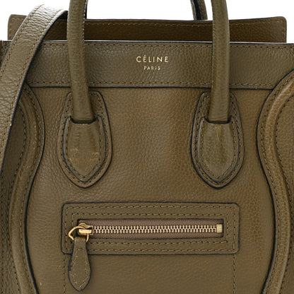 Celine Drummed Calfskin Nano Luggage Dark Olive 7 of 14