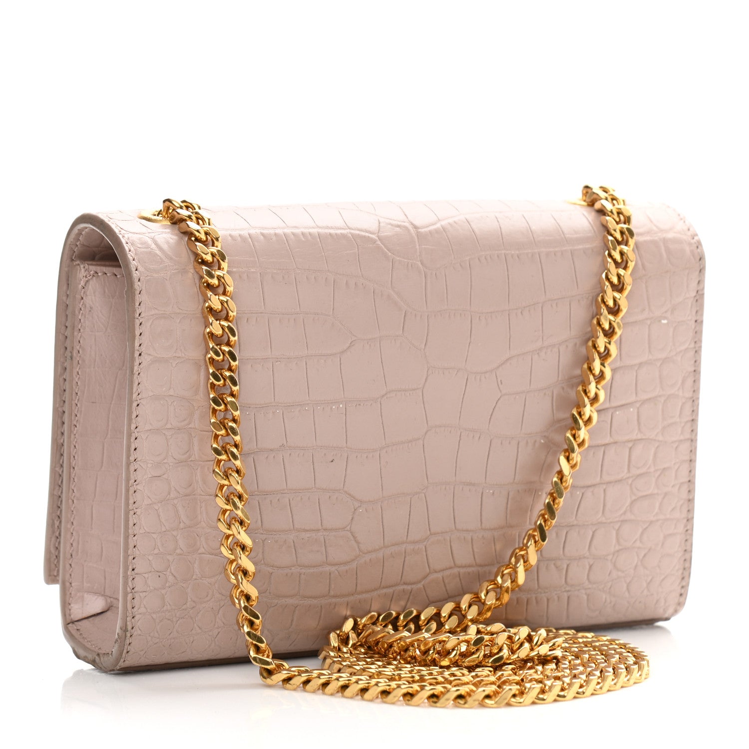 Saint Laurent Calfskin Crocodile Embossed Small Classic Monogram Kate Tassel Satchel Light Pink 2 of 13