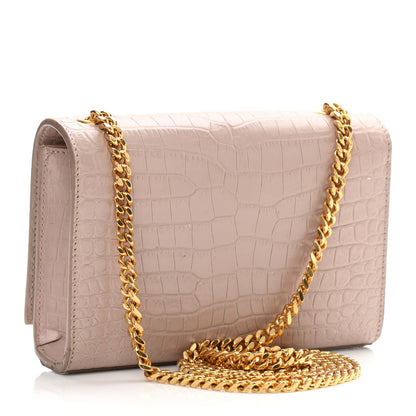 Saint Laurent Calfskin Crocodile Embossed Small Classic Monogram Kate Tassel Satchel Light Pink 2 of 13