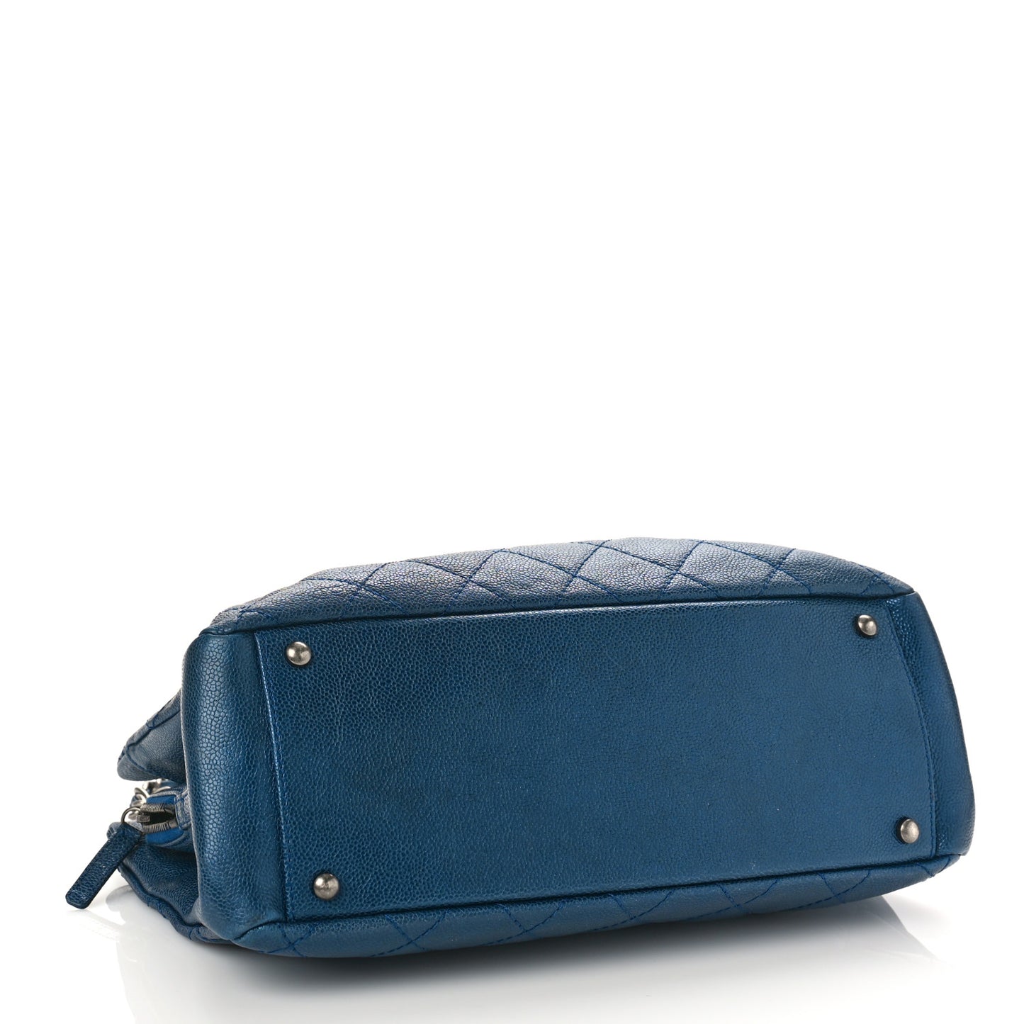 Iridescent Caviar Quilted Chic Shopping Tote Blue