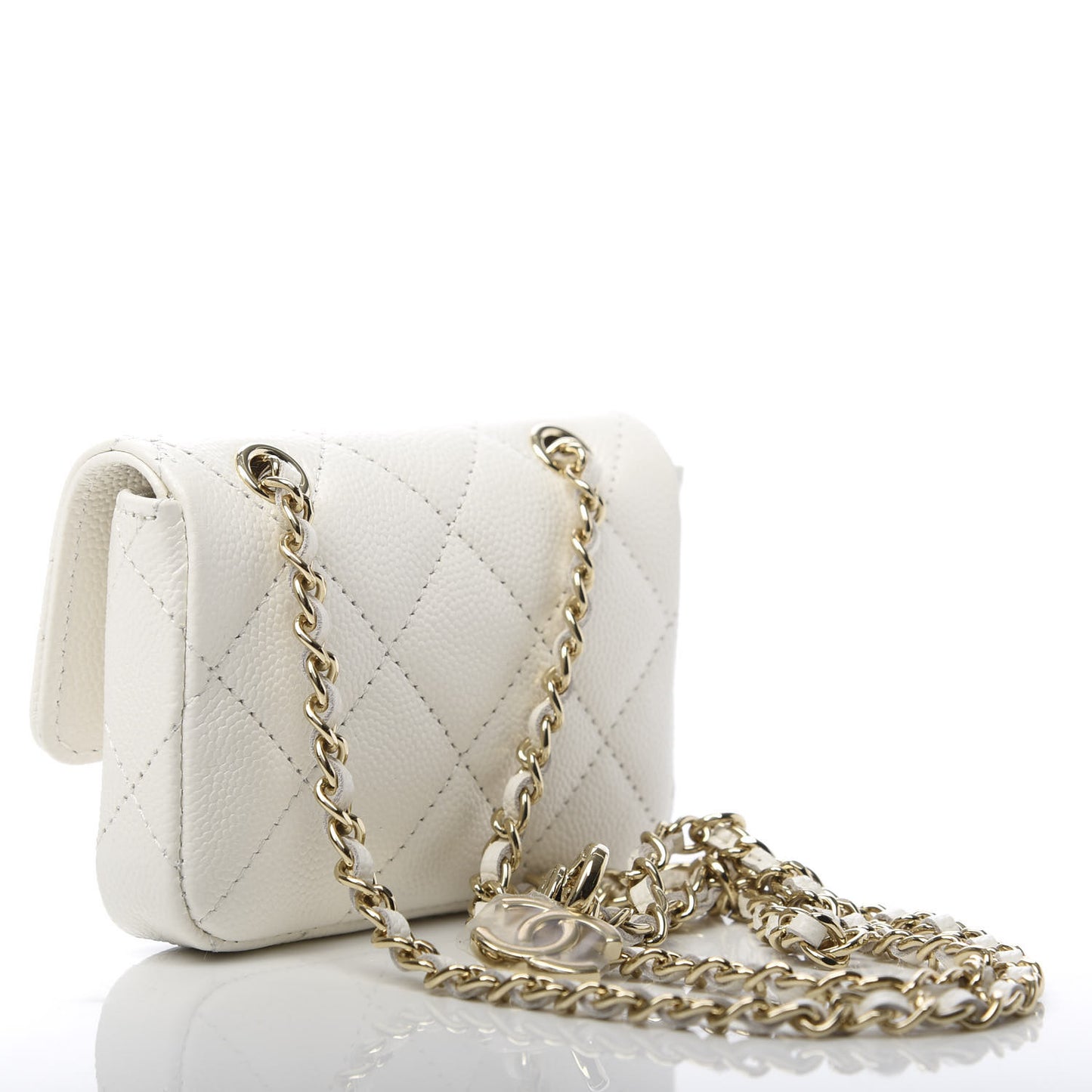 Caviar Quilted Flap Chain Waist Bag White