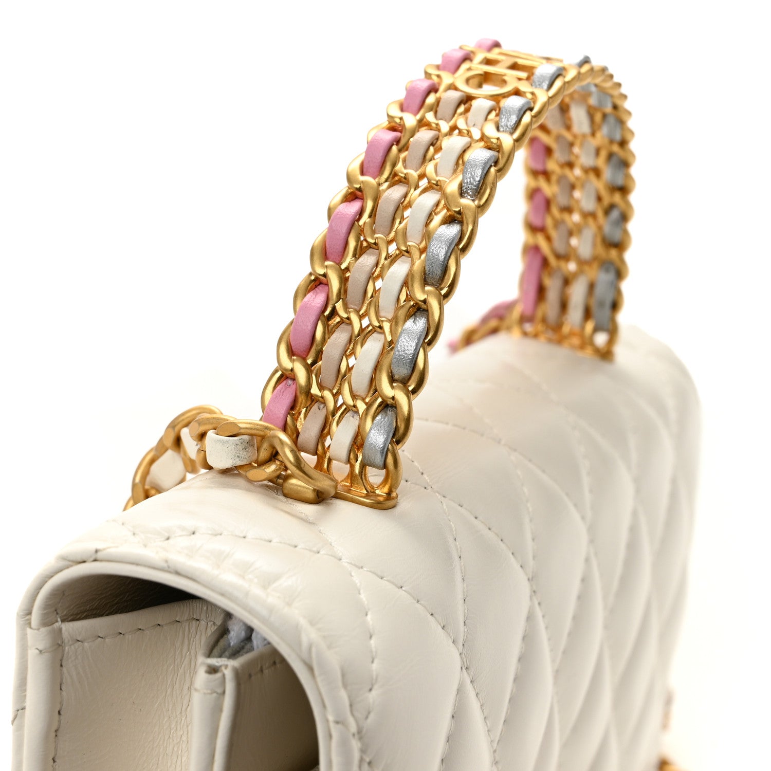 Chanel Shiny Calfskin Quilted Multicolor Top Handle Wallet On Chain WOC  White 15 of 15