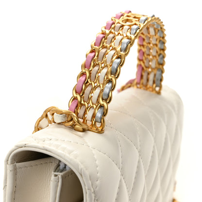 Chanel Shiny Calfskin Quilted Multicolor Top Handle Wallet On Chain WOC  White 15 of 15