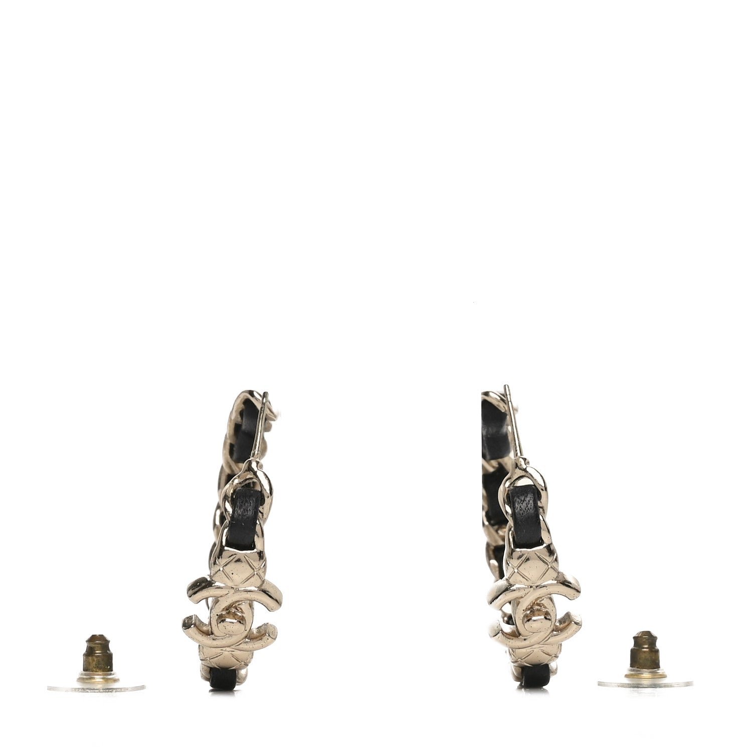Chanel Metal Lambskin Quilted CC Turnlock Chain Hoop Earrings Gold Black 3 of 5