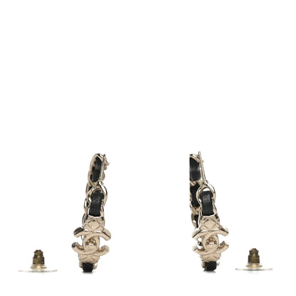 Chanel Metal Lambskin Quilted CC Turnlock Chain Hoop Earrings Gold Black 3 of 5