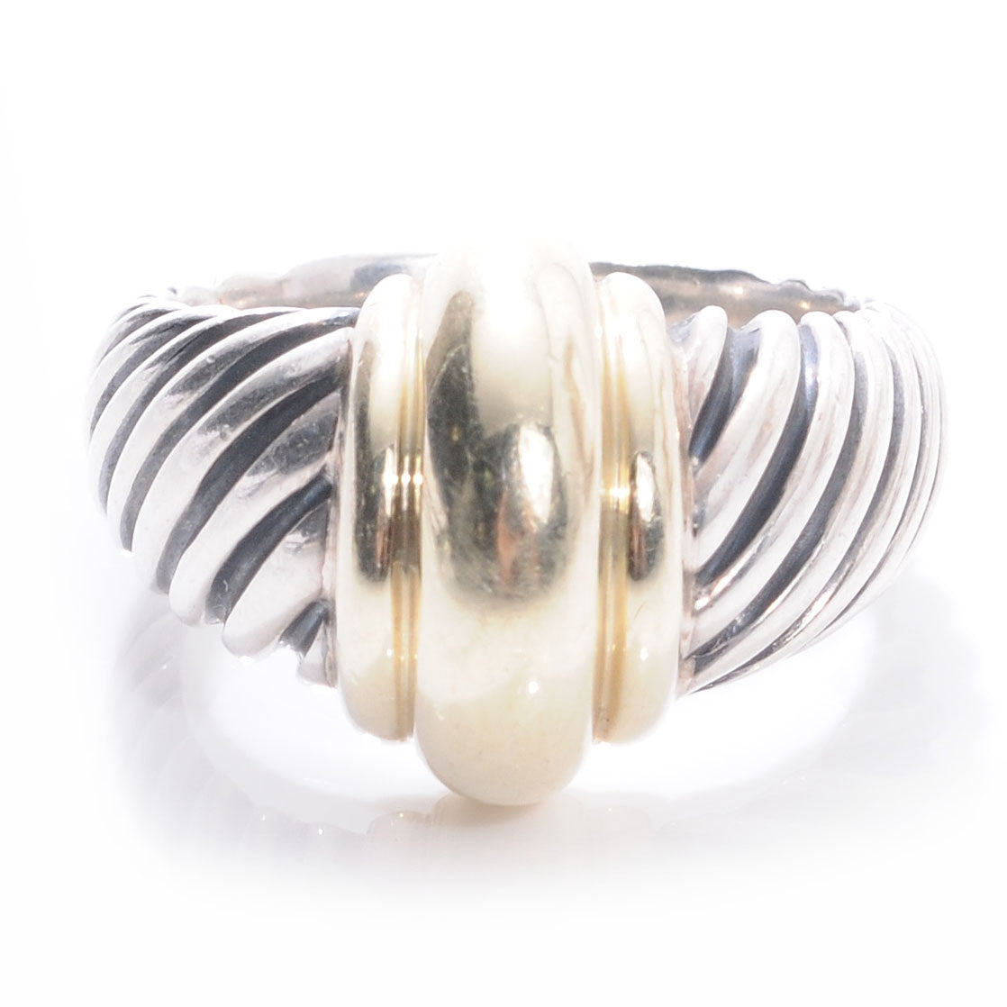 Sterling Silver 14K Yellow Gold Cable Station Ring 54 7