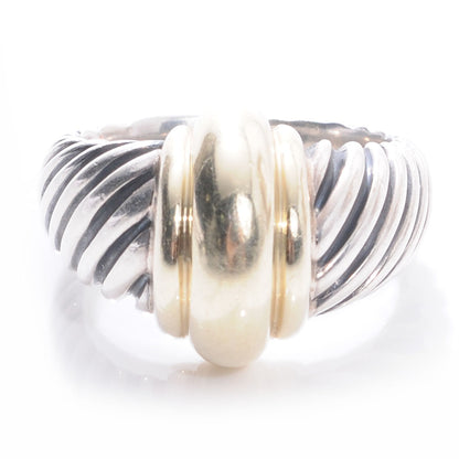 David Yurman Sterling Silver 14K Yellow Gold Cable Station Ring 54 7 1 of 5