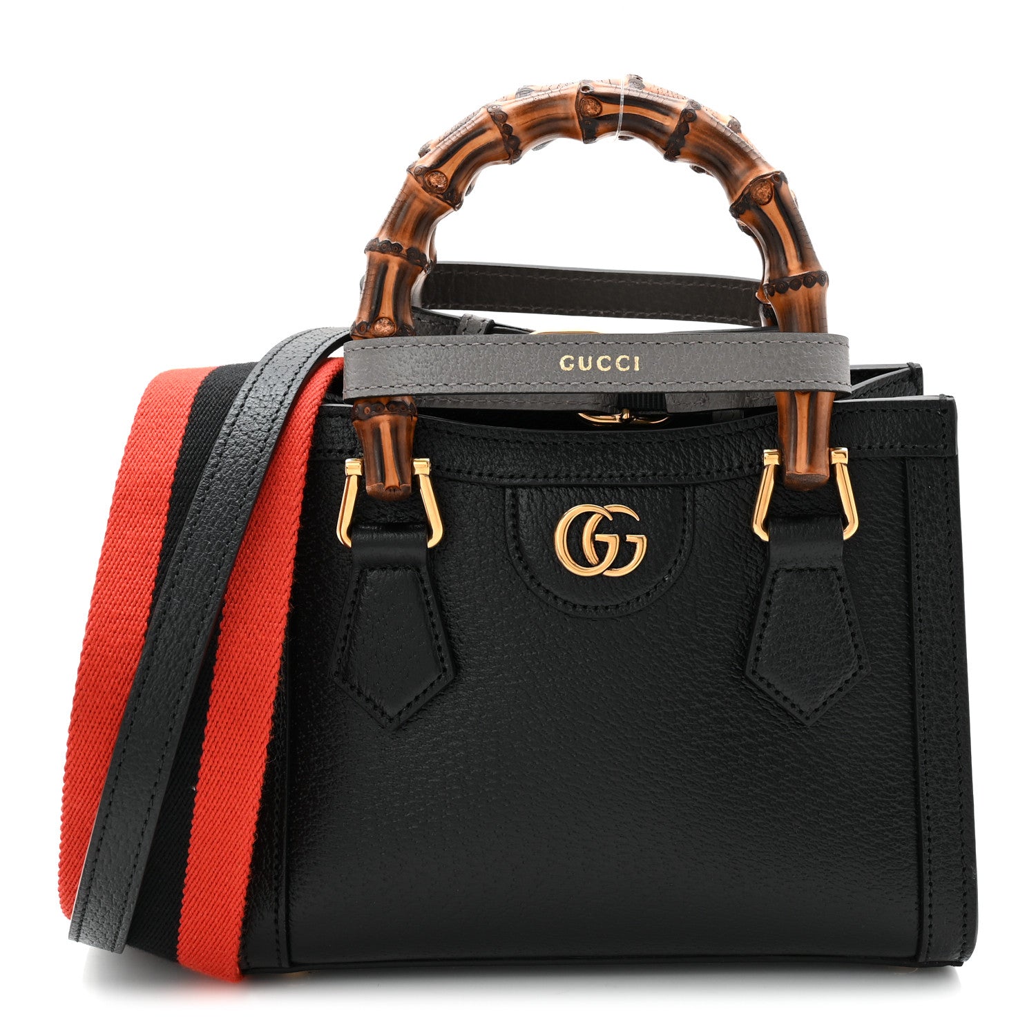 Gucci Textured Dollar Calfskin Web Mini Diana Tote Bag Black 1 of 10
