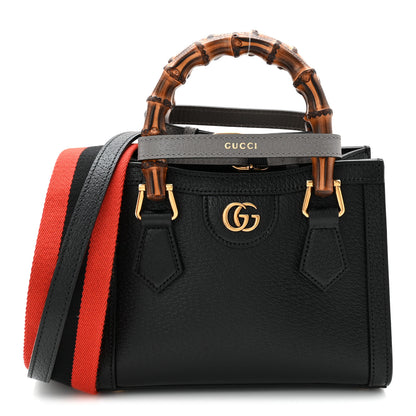 Gucci Textured Dollar Calfskin Web Mini Diana Tote Bag Black 1 of 10