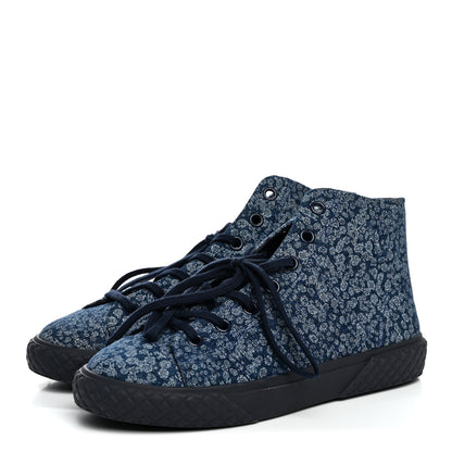 Chanel Printed Denim Quilted High Top Sneakers 41 Dark Blue 4 of 10