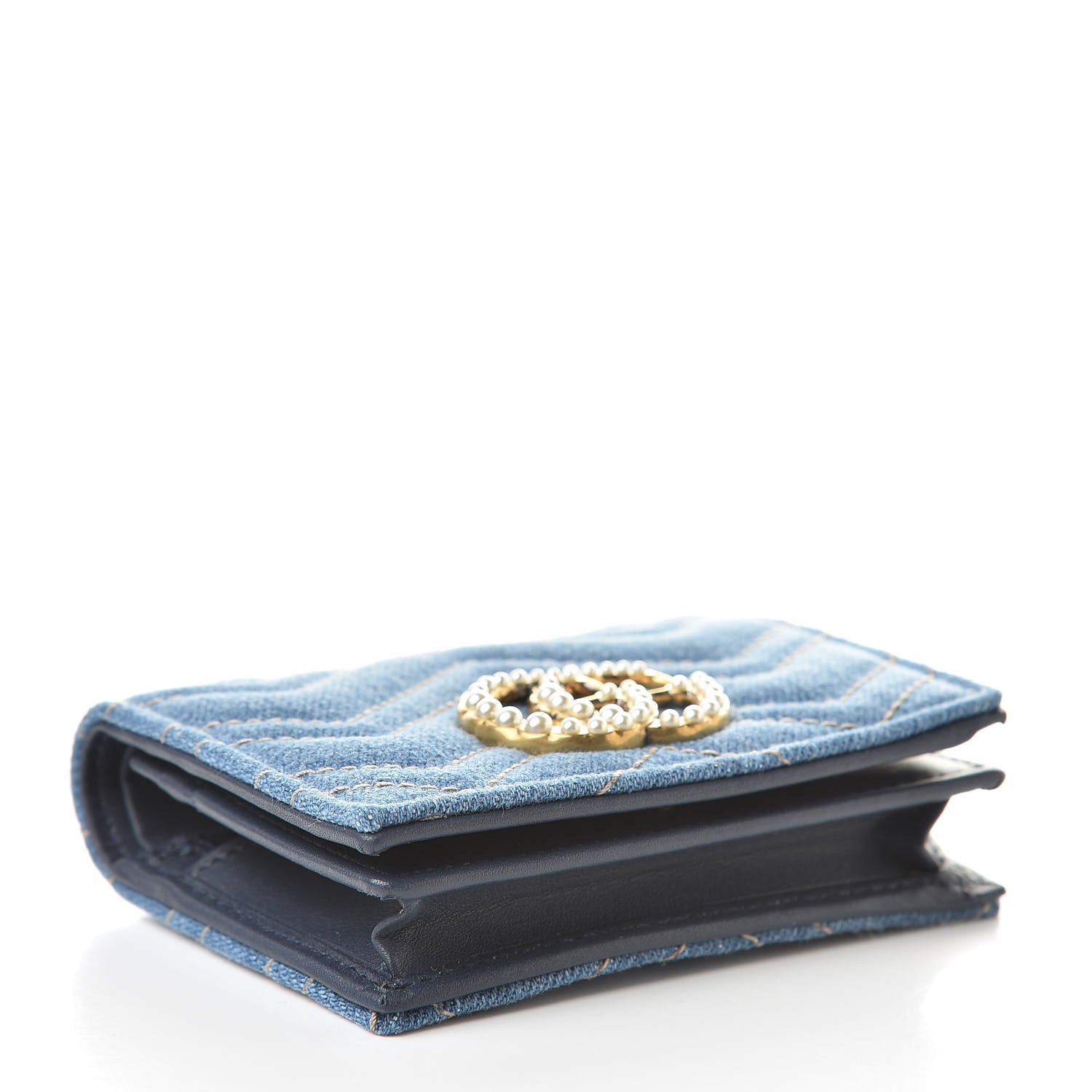 Gucci Denim Matelasse Pearly GG Marmont Card Case Wallet Blue 4 of 9