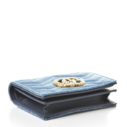 Gucci Denim Matelasse Pearly GG Marmont Card Case Wallet Blue 4 of 9