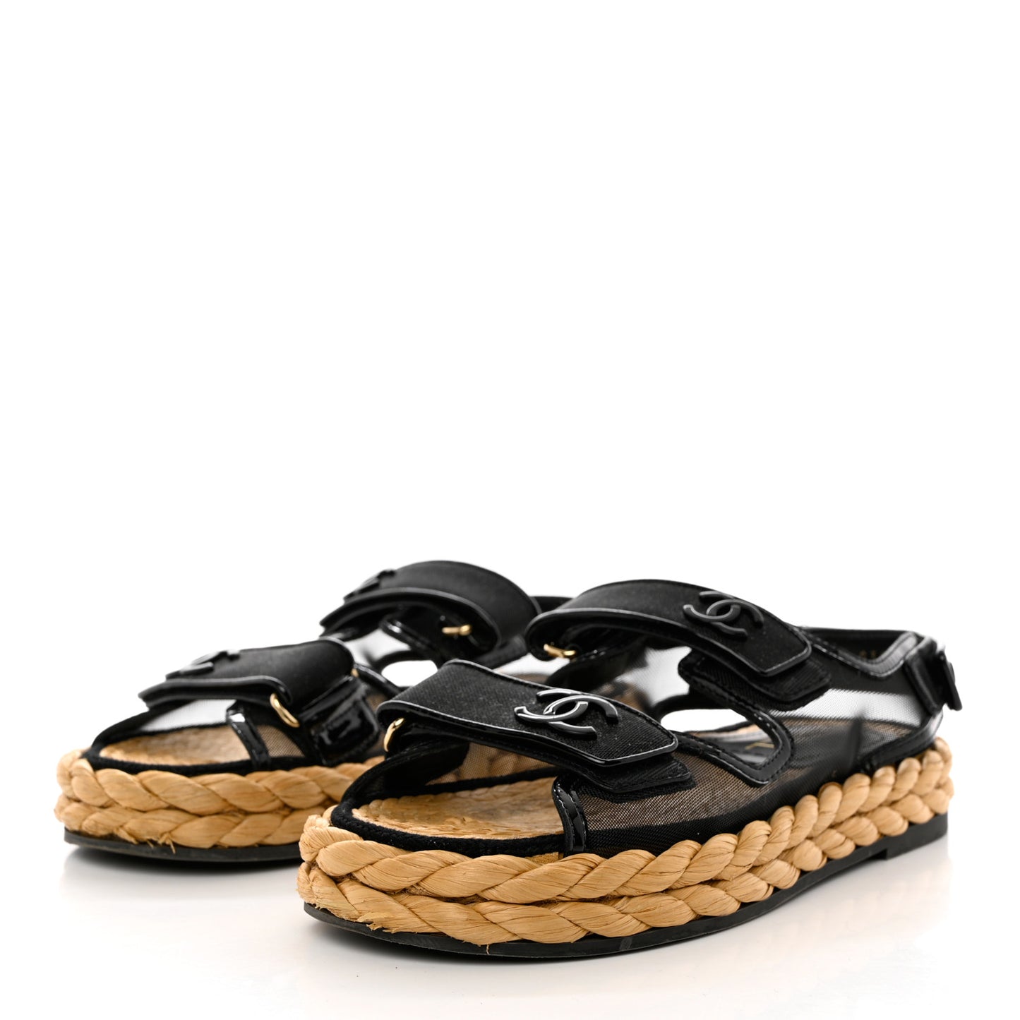 Mesh Patent Calfskin Velcro Dad Sandals 37 Black
