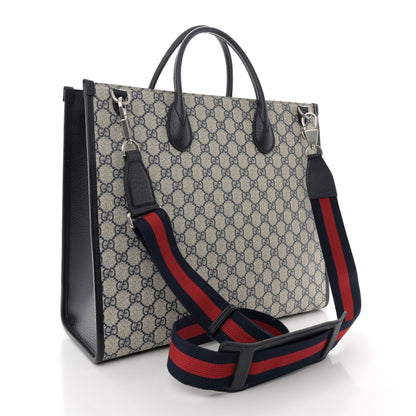 Gucci GG Supreme Monogram Textured Dollar Calfskin Web Medium Retro Interlocking G Tote Bag Beige Blue 3 of 10