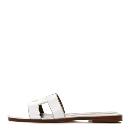 Hermes Box Calfskin Oran Sandals 38 White 1 of 9