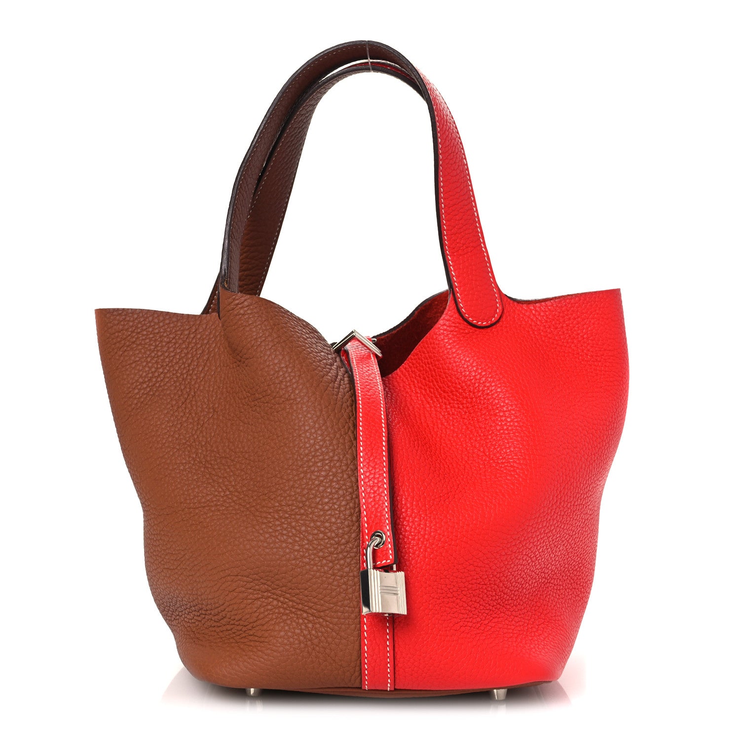 Hermes Taurillon Clemence Casaque Picotin Lock 22 MM Gold Rouge De Coeur 1 of 10