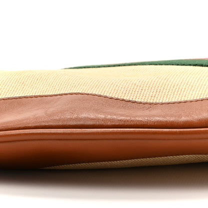 Gucci Vintage Canvas Calfskin Web Large Ophidia Half Moon Hobo Sand Light Cuir 10 of 10