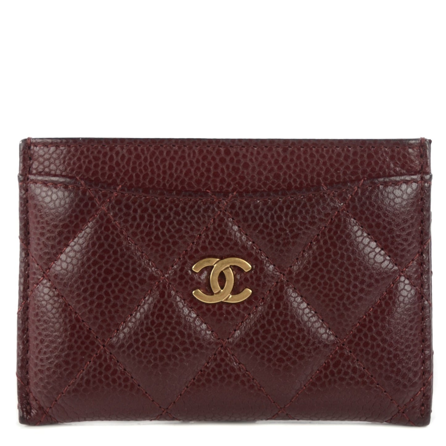 Caviar Quilted Card Holder Burgundy
