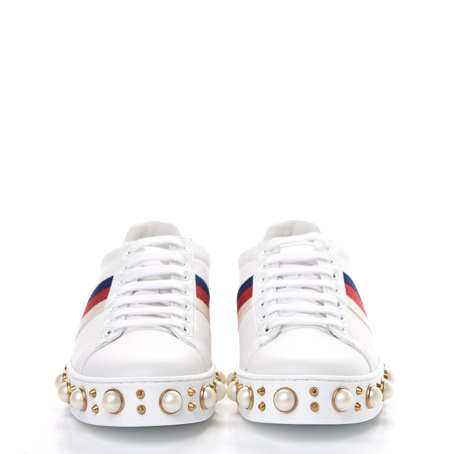 Calfskin Ayers Web Pearl Studded Womens Ace Sneakers Sneakers 39 White