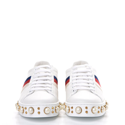 Gucci Calfskin Ayers Web Pearl Studded Womens Ace Sneakers Sneakers 39 White 2 of 8