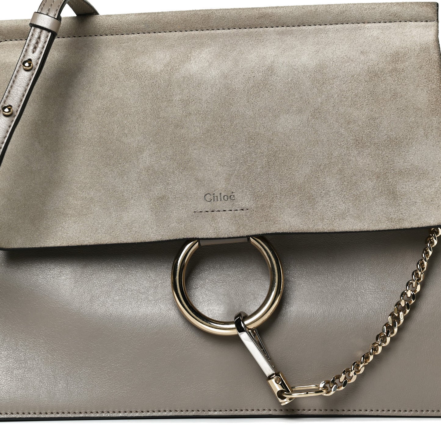 Calfskin Suede Medium Faye Shoulder Bag Motty Grey