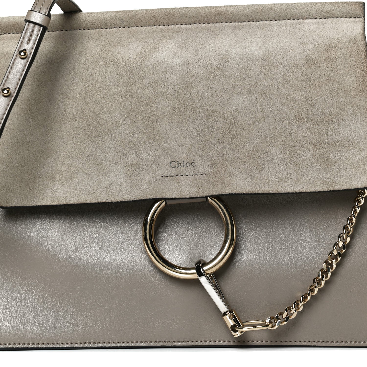 Chloe Calfskin Suede Medium Faye Shoulder Bag Motty Grey 8 of 15