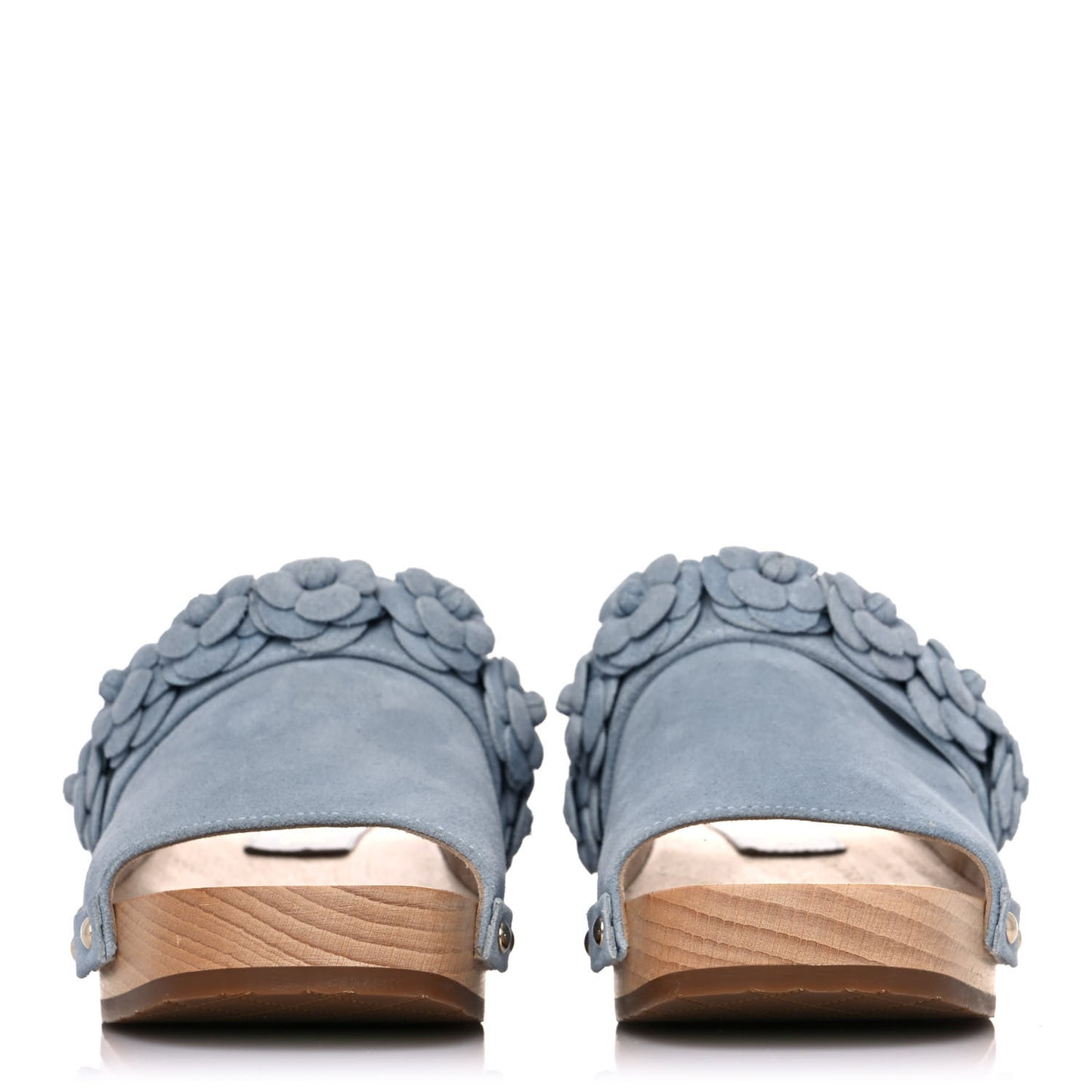 Suede Calfskin Camellia Mules 36 Light Blue